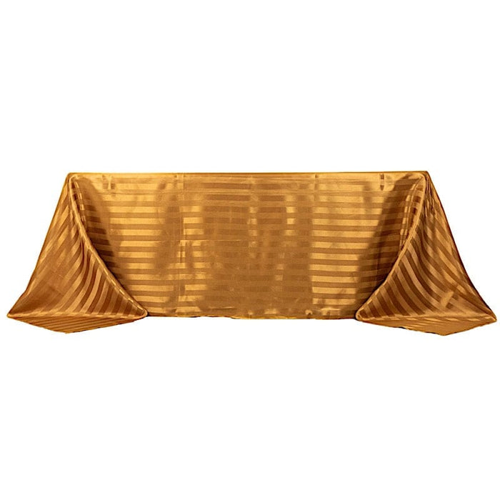 90" x 132" Satin Stripe Seamless Rectangular Tablecloth TAB_STN02_90132_GOLD