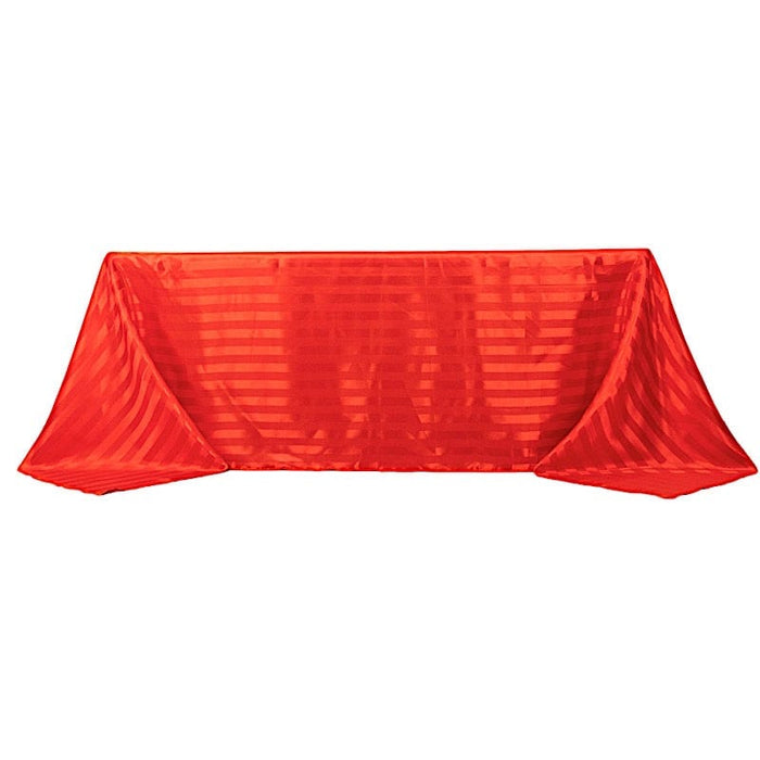 90" x 132" Satin Stripe Seamless Rectangular Tablecloth TAB_STN02_90132_RED