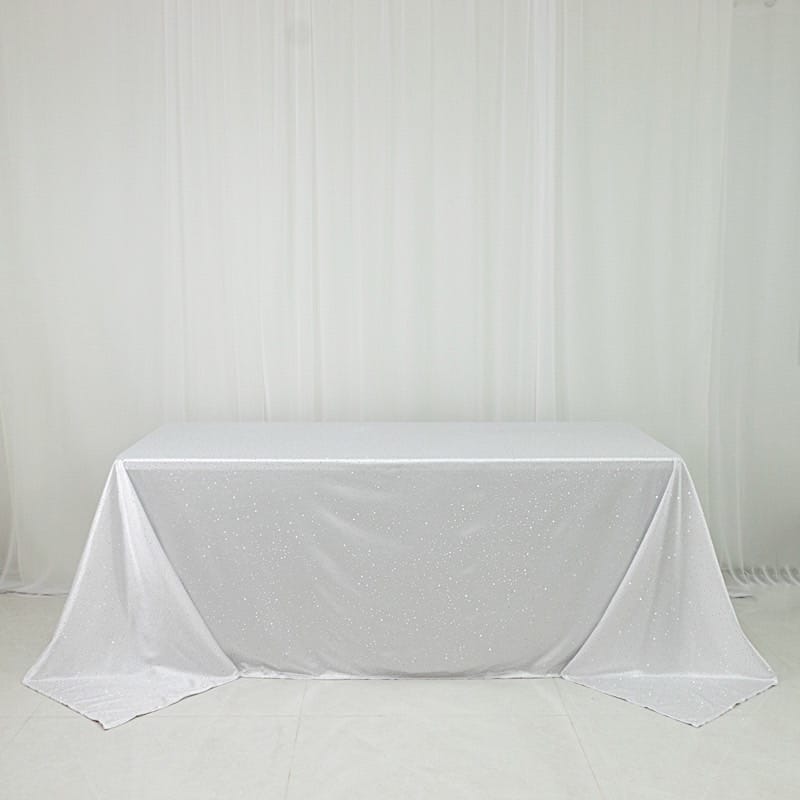 90" x 132" Scuba Polyester Rectangular Tablecloth with Rhinestone Accents TAB_SCUBA_90132_DIA_WHT