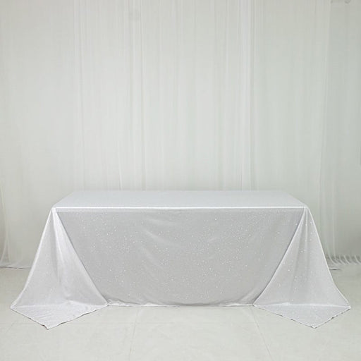 90" x 132" Scuba Polyester Rectangular Tablecloth with Rhinestone Accents TAB_SCUBA_90132_DIA_WHT