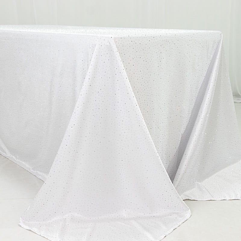 90" x 132" Scuba Polyester Rectangular Tablecloth with Rhinestone Accents TAB_SCUBA_90132_DIA_WHT