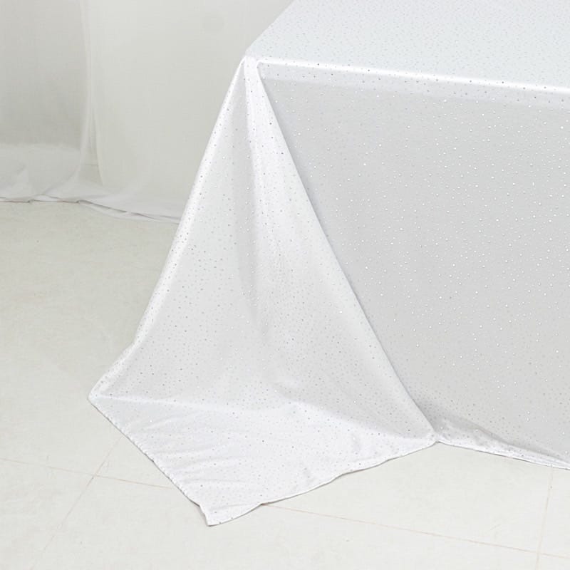 90" x 132" Scuba Polyester Rectangular Tablecloth with Rhinestone Accents TAB_SCUBA_90132_DIA_WHT