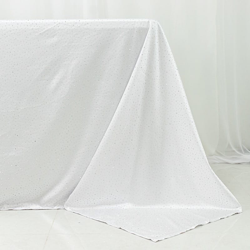 90" x 132" Scuba Polyester Rectangular Tablecloth with Rhinestone Accents TAB_SCUBA_90132_DIA_WHT