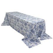 90" x 156" French Toile Pattern Polyester Rectangular Tablecloth - White