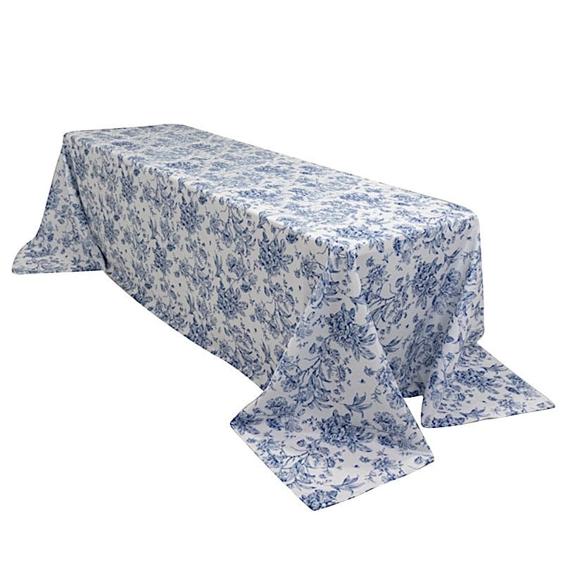 90" x 156" French Toile Pattern Polyester Rectangular Tablecloth - White