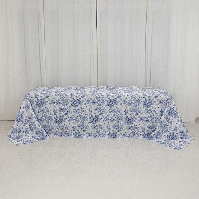 90" x 156" French Toile Pattern Polyester Rectangular Tablecloth - White