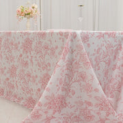90" x 156" French Toile Pattern Polyester Rectangular Tablecloth - White