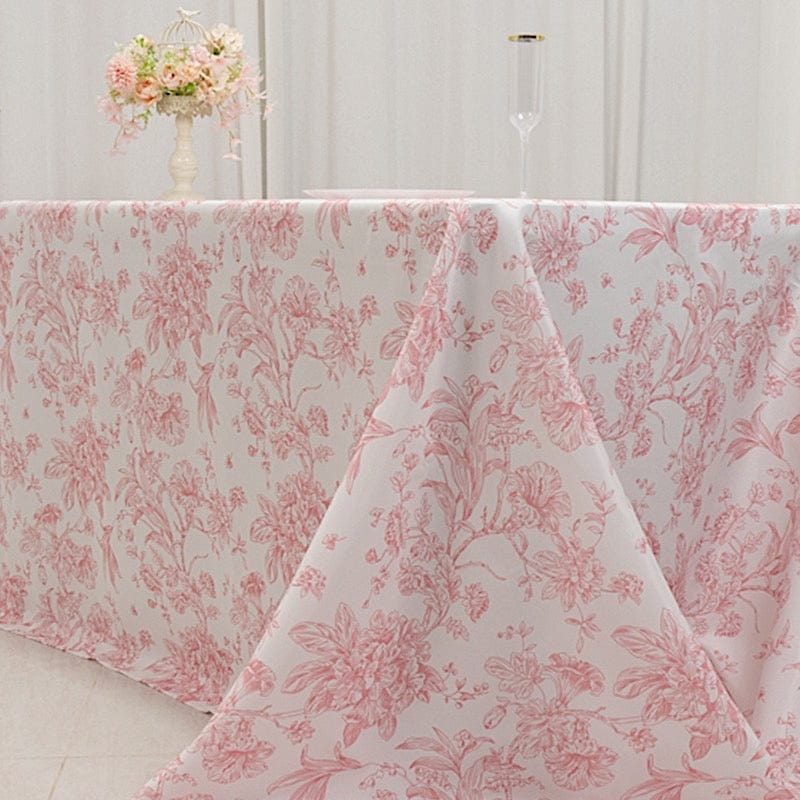 90" x 156" French Toile Pattern Polyester Rectangular Tablecloth - White