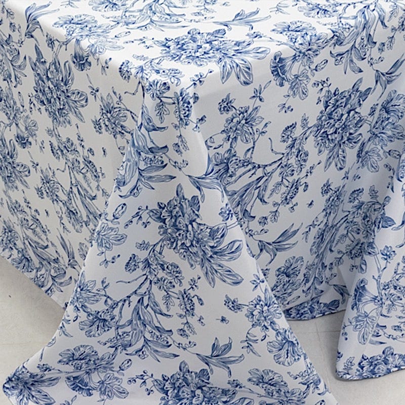 90" x 156" French Toile Pattern Polyester Rectangular Tablecloth - White
