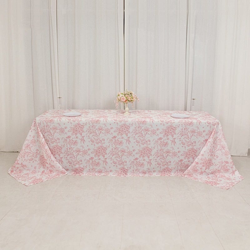 90" x 156" French Toile Pattern Polyester Rectangular Tablecloth - White