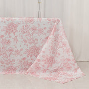 90" x 156" French Toile Pattern Polyester Rectangular Tablecloth - White