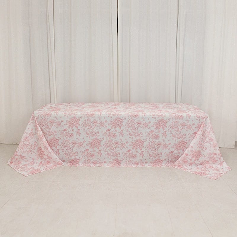 90" x 156" French Toile Pattern Polyester Rectangular Tablecloth - White