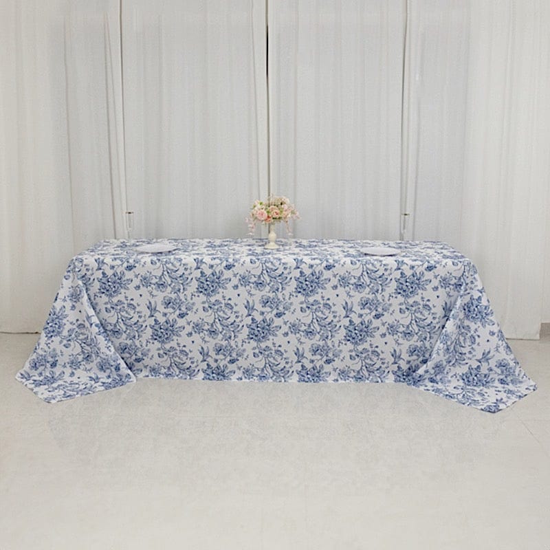90" x 156" French Toile Pattern Polyester Rectangular Tablecloth - White