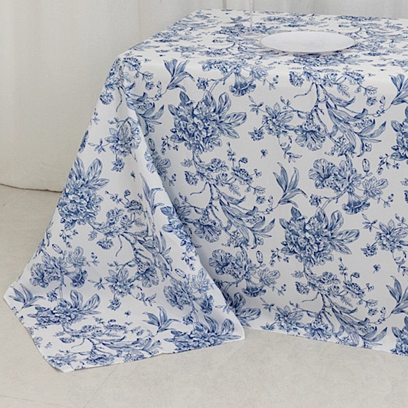 90" x 156" French Toile Pattern Polyester Rectangular Tablecloth - White
