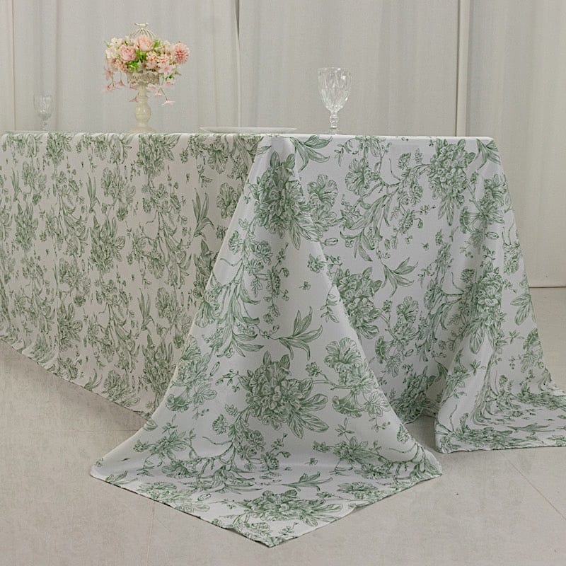 90" x 156" French Toile Pattern Polyester Rectangular Tablecloth - White