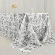 90" x 156" French Toile Pattern Polyester Rectangular Tablecloth - White