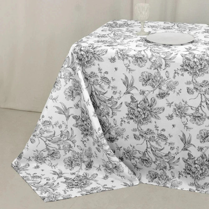 90" x 156" French Toile Pattern Polyester Rectangular Tablecloth - White