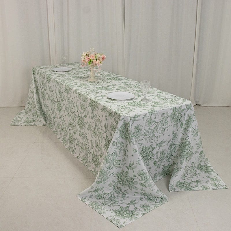 90" x 156" French Toile Pattern Polyester Rectangular Tablecloth - White