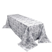 90" x 156" French Toile Pattern Polyester Rectangular Tablecloth - White