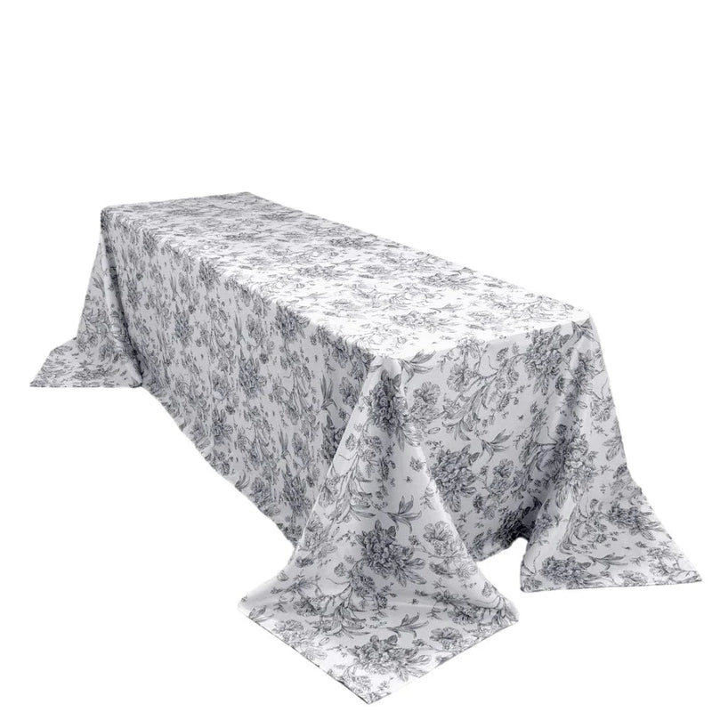90" x 156" French Toile Pattern Polyester Rectangular Tablecloth - White