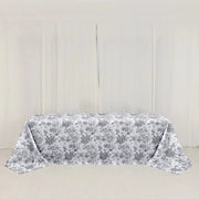 90" x 156" French Toile Pattern Polyester Rectangular Tablecloth - White
