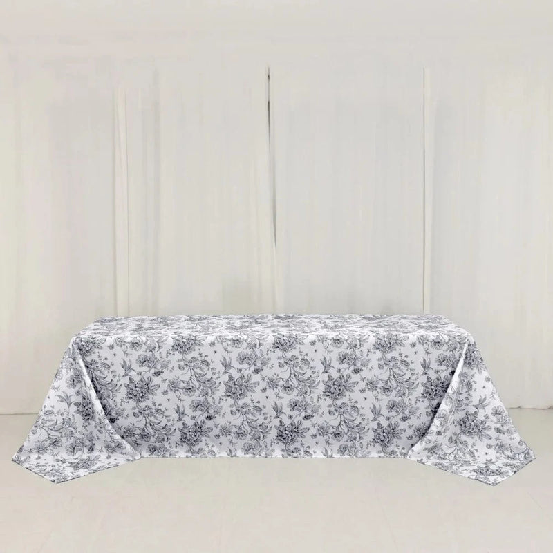 90" x 156" French Toile Pattern Polyester Rectangular Tablecloth - White