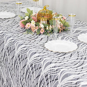 90" x 156" Mesh Rectangular Tablecloth with Wavy Embroidered Sequins