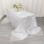90" x 156" Mesh Rectangular Tablecloth with Wavy Embroidered Sequins