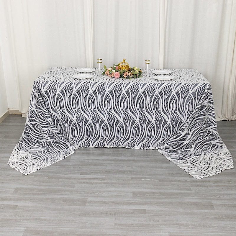 90" x 156" Mesh Rectangular Tablecloth with Wavy Embroidered Sequins