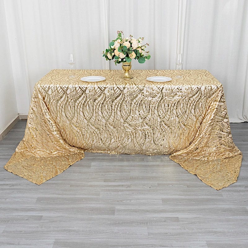 90" x 156" Mesh Rectangular Tablecloth with Wavy Embroidered Sequins