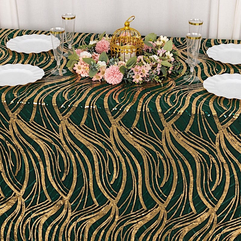 90" x 156" Mesh Rectangular Tablecloth with Wavy Embroidered Sequins