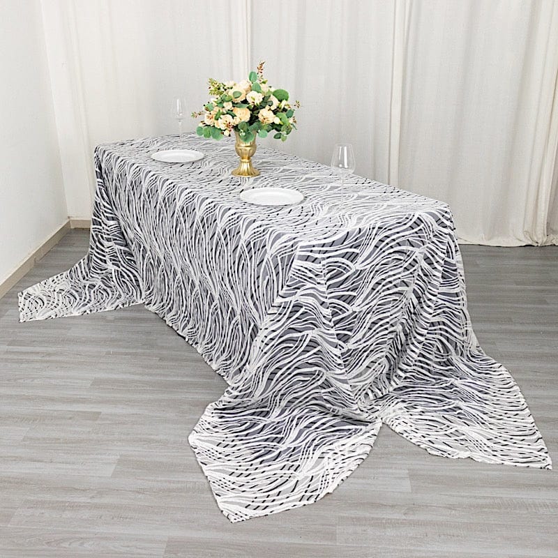 90" x 156" Mesh Rectangular Tablecloth with Wavy Embroidered Sequins