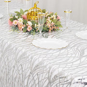 90" x 156" Mesh Rectangular Tablecloth with Wavy Embroidered Sequins