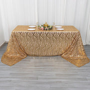 90" x 156" Mesh Rectangular Tablecloth with Wavy Embroidered Sequins