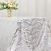 90" x 156" Mesh Rectangular Tablecloth with Wavy Embroidered Sequins