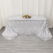 90" x 156" Mesh Rectangular Tablecloth with Wavy Embroidered Sequins