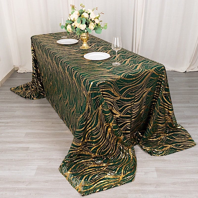 90" x 156" Mesh Rectangular Tablecloth with Wavy Embroidered Sequins