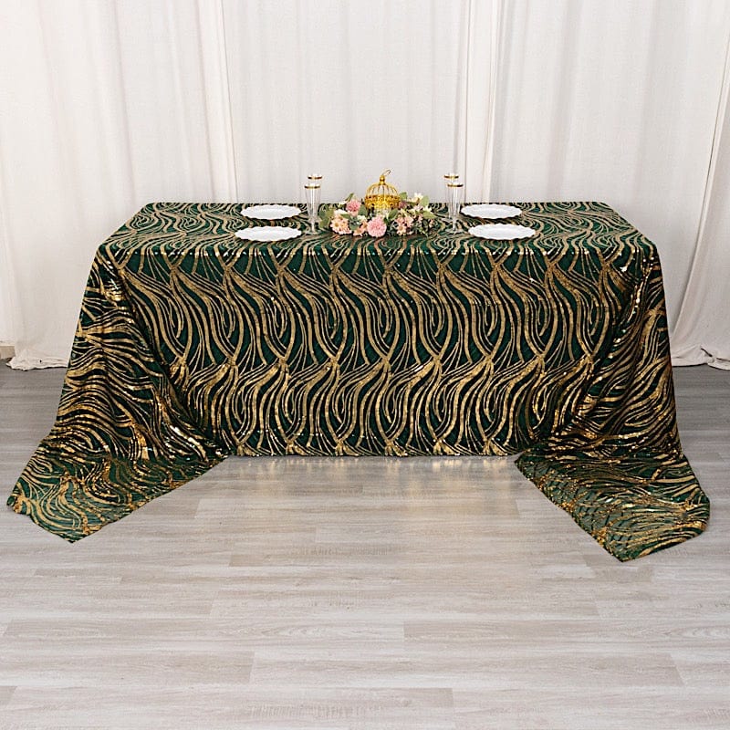 90" x 156" Mesh Rectangular Tablecloth with Wavy Embroidered Sequins