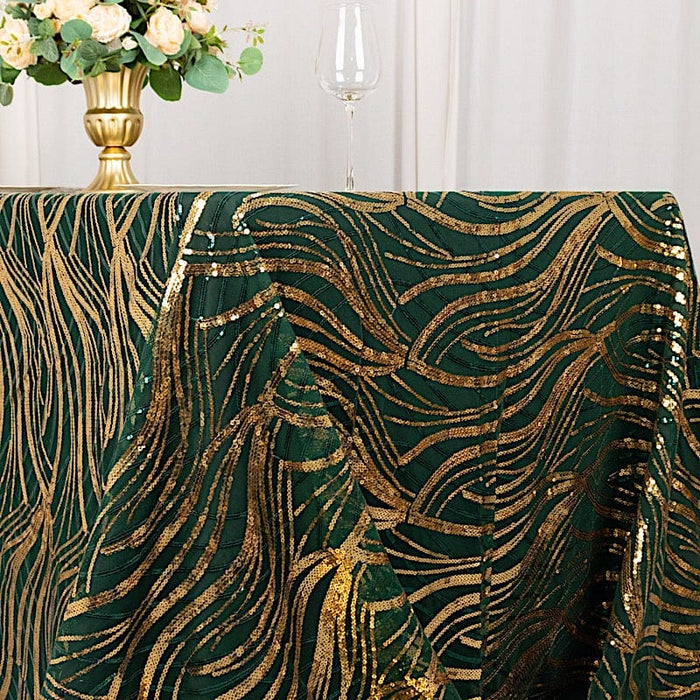90" x 156" Mesh Rectangular Tablecloth with Wavy Embroidered Sequins
