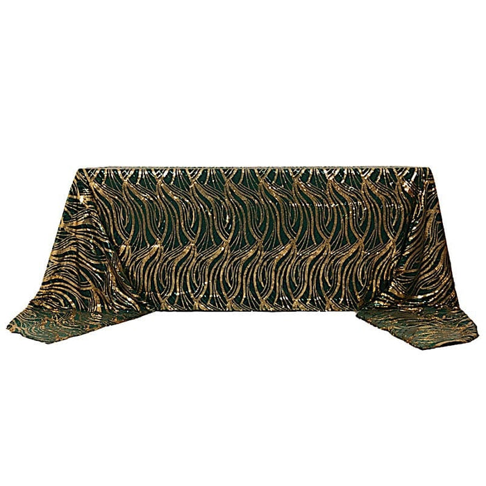 90" x 156" Mesh Rectangular Tablecloth with Wavy Embroidered Sequins TAB_02_WAVE_90156_HNGD