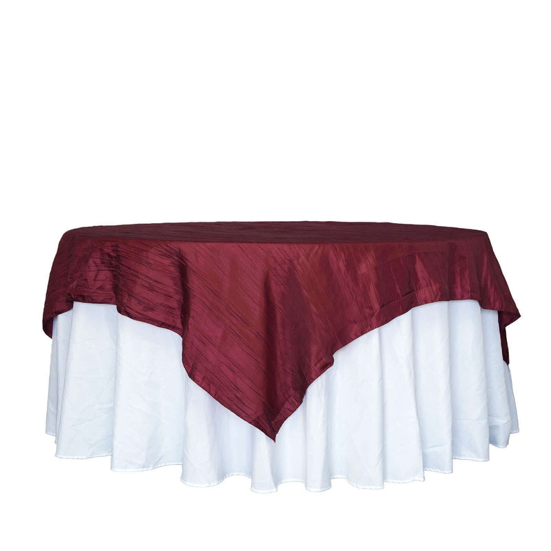90" x 90" Metallic Crinkled Taffeta Table Overlay LAY90_ACRNK_BURG