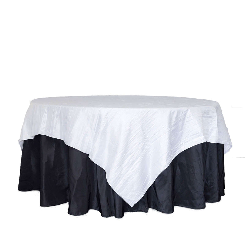 90" x 90" Metallic Crinkled Taffeta Table Overlay LAY90_ACRNK_WHT