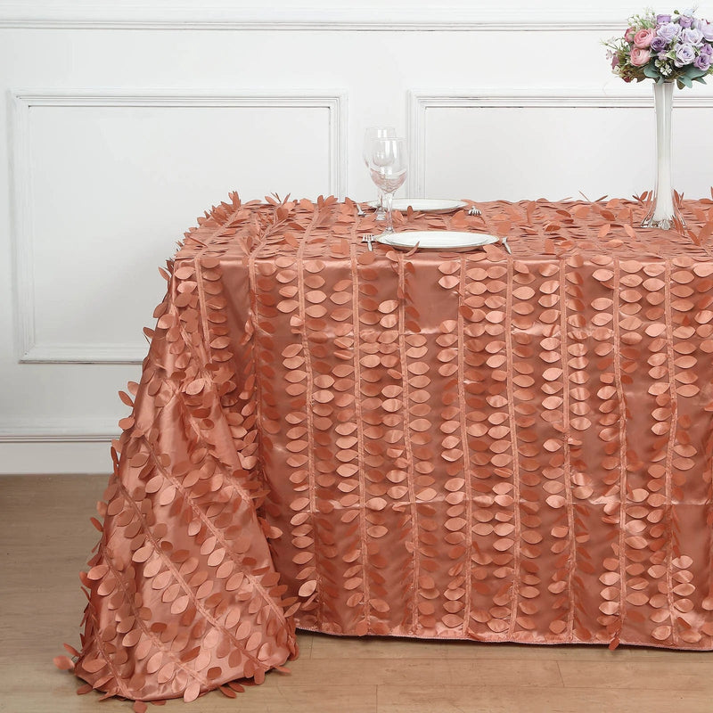 90"x132" Taffeta Rectangular Tablecloth with Leaf Petals Design