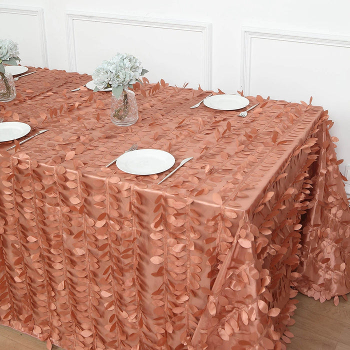 90"x132" Taffeta Rectangular Tablecloth with Leaf Petals Design