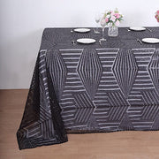 90"x132" Tulle Rectangular Tablecloth with Sequins and Geometric Pattern