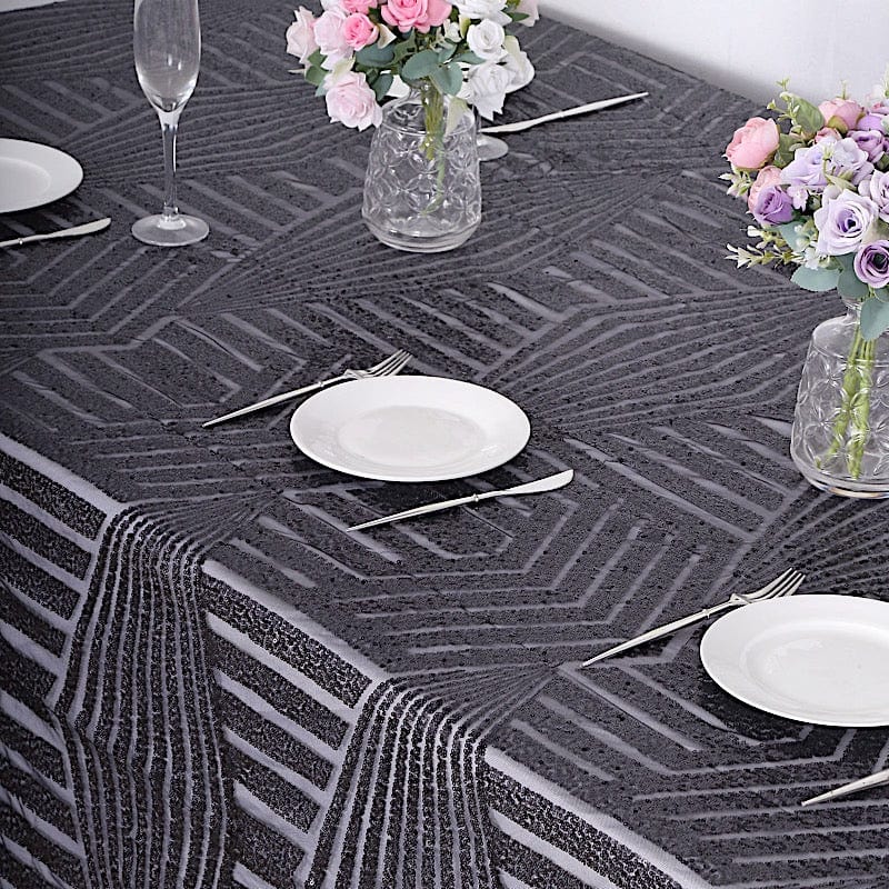 90"x132" Tulle Rectangular Tablecloth with Sequins and Geometric Pattern