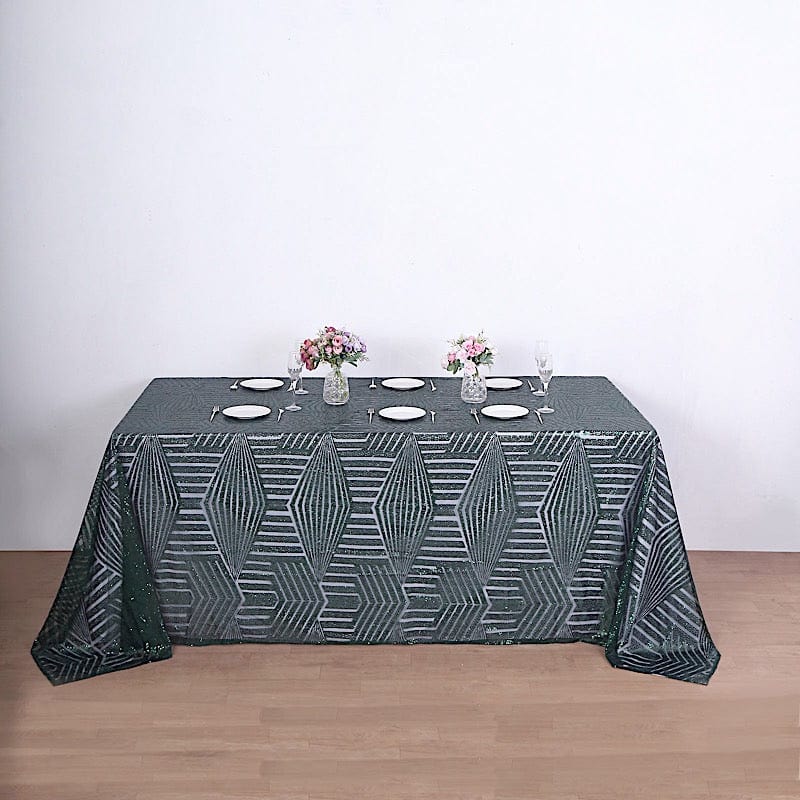 90"x132" Tulle Rectangular Tablecloth with Sequins and Geometric Pattern