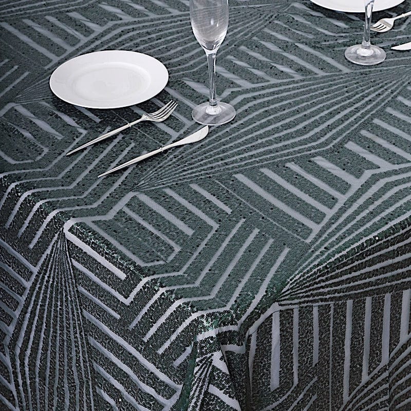 90"x132" Tulle Rectangular Tablecloth with Sequins and Geometric Pattern