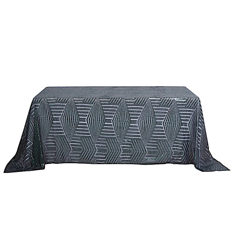 90"x132" Tulle Rectangular Tablecloth with Sequins and Geometric Pattern TAB_02G_90132_HUNT
