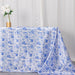 90"x156" Chinoiserie Floral Print Satin Rectangular Tablecloth - White and Blue TAB_STN_FLOR_90156_BLUE
